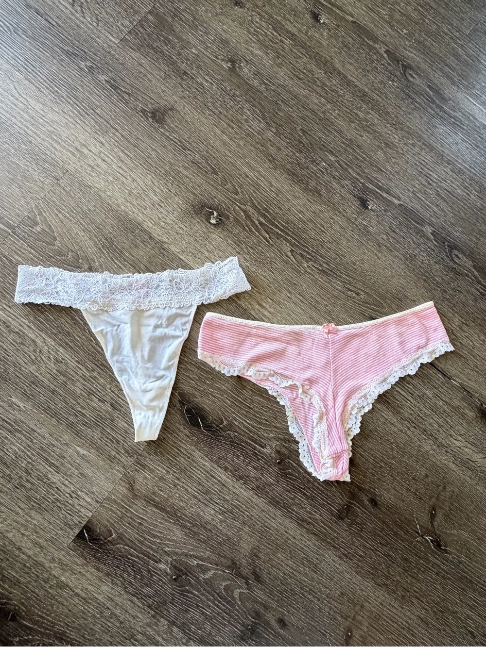 PINK Victoria's Secret Pink Striped Bikini & White Lace Thong Set